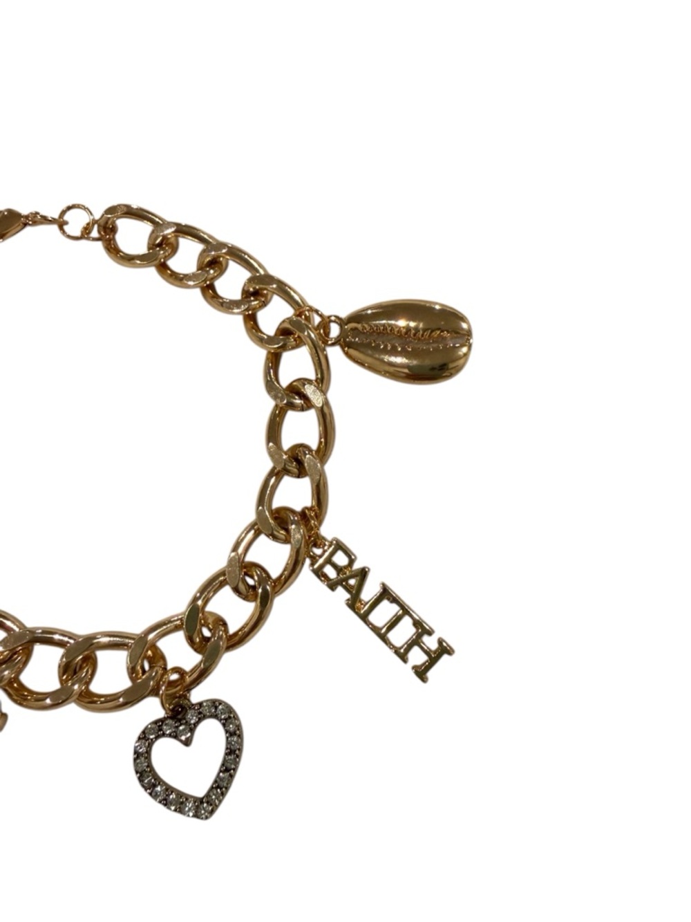 Handmade Gold Tone Charm Bracelet with Seashells and Love/Faith Charms - Picture 4 of 5